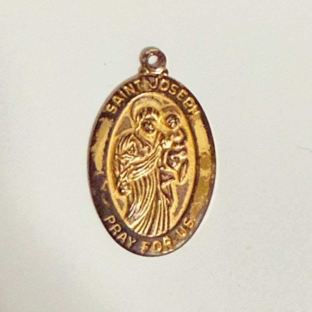 Chapel Vintage Saint Joseph Medal Pendant Gold Over Sterling Silver Pray For Us